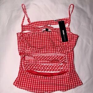 Fashion Nova Red Gingham Cutout Cami